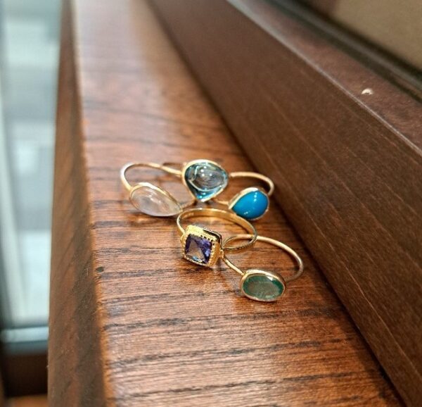 K18タンザナイト/ムーンストーン/エメラルド/ターコイズリング