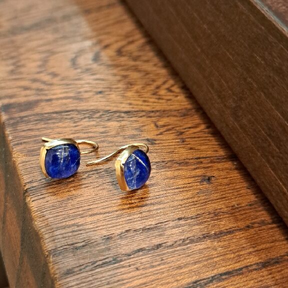 K18ラピスラズリ/ルチルクォーツピアス