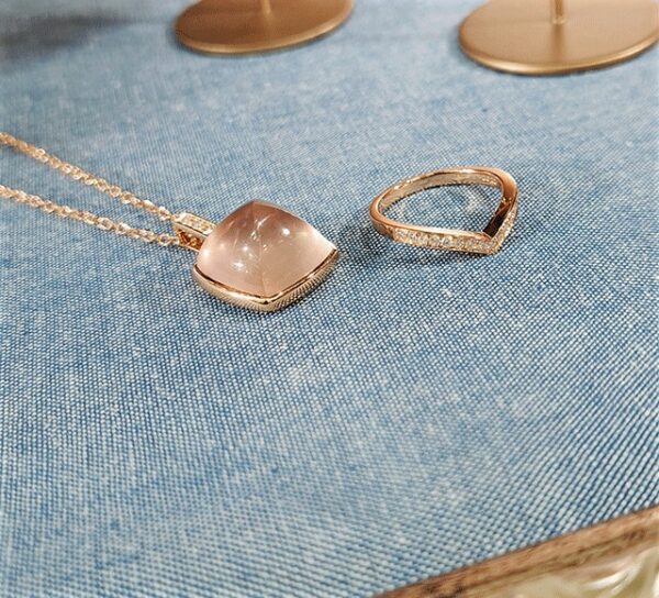 K18PGダイヤリング/K18PGピンククオーツペンダント